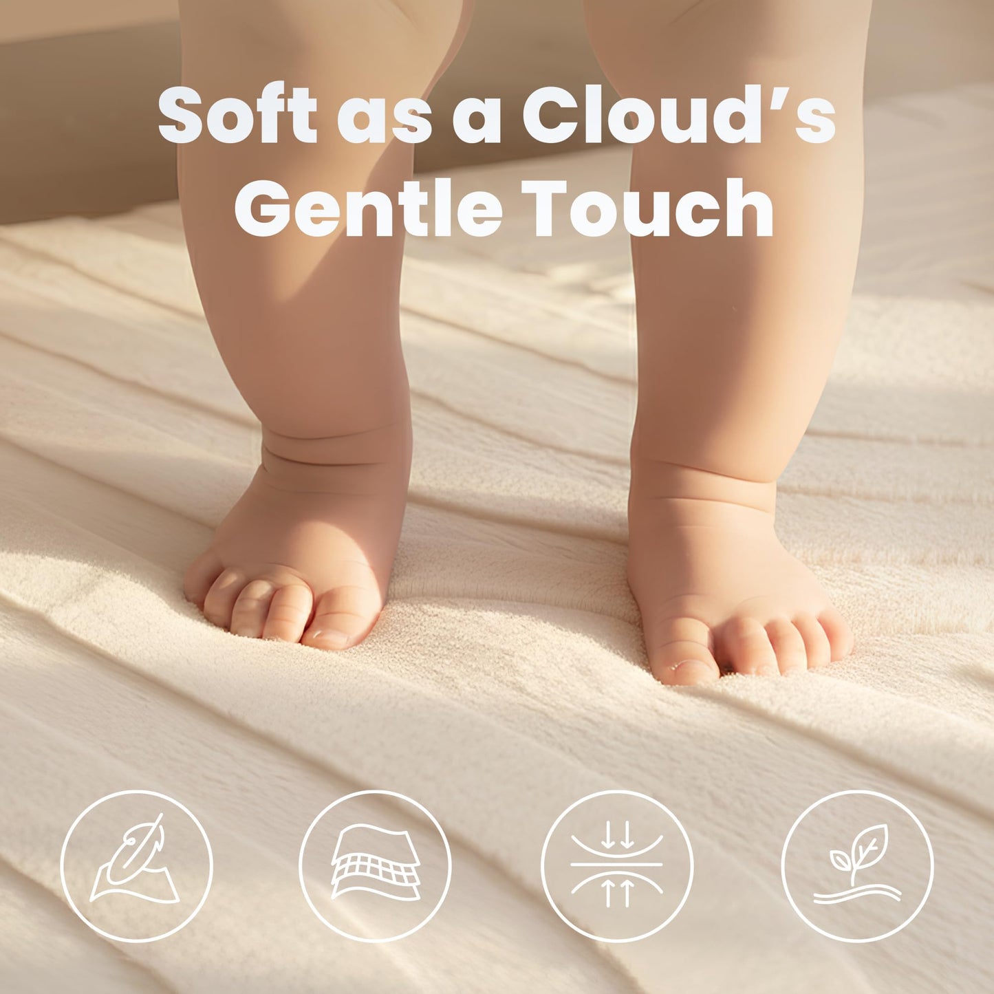 1.3" Thick Fluffy Baby Play Mat for Floor,Elasti Foam Padded Area Rug for Living Room Bedroom,Ultra Soft 3D Carved Kids Rug,Non-Slip Nursery Crawling Mat for Toddlers,4’x6’ Playroom Carpet(Cream)