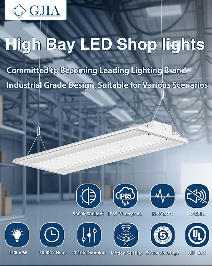 LED Linear High Bay Light 4-Pack, 130W 19500LM 0-10V Dimmable 5000K Daylight, Adjustable High Bay LED Shop Lights Lighting Fixtures for Garage Warehouse Workshop, UL