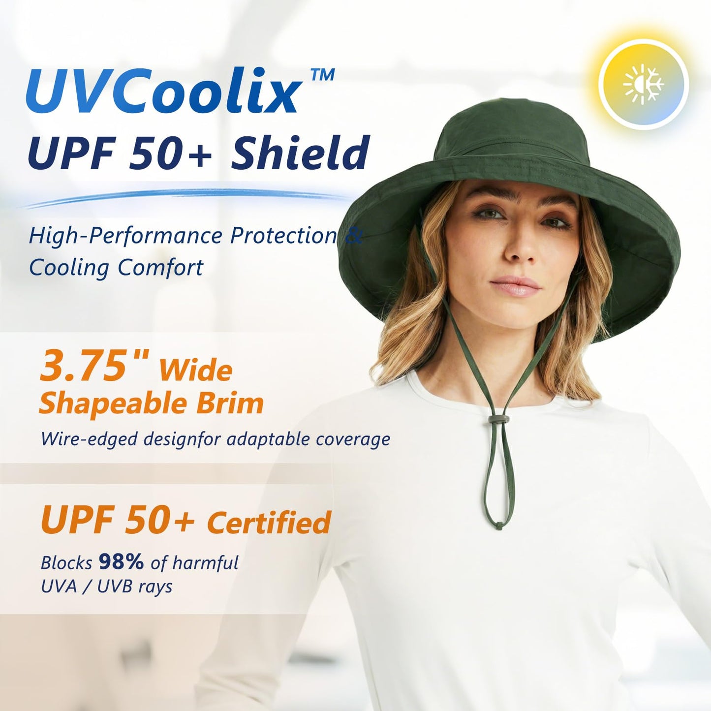 TOP-EX UVCoolix™ Cooling Sun Hat Women Ponytail Hole UPF 50+ Wide Brim Water Resistant Breathable Packable Hiking Beach (US, Alpha, Small, Medium, Green)