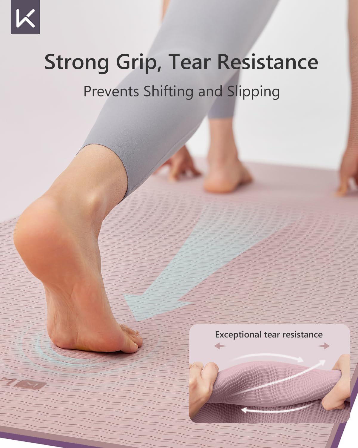 KEEP Yoga Mat 7mm Thick Non Slip - Extra Cushion TPE Exercise Mat for Home Workout & Pilates, Eco Friendly Knee Protection, 72"x24" Large Fitness Mat with Carrying Strap,pink