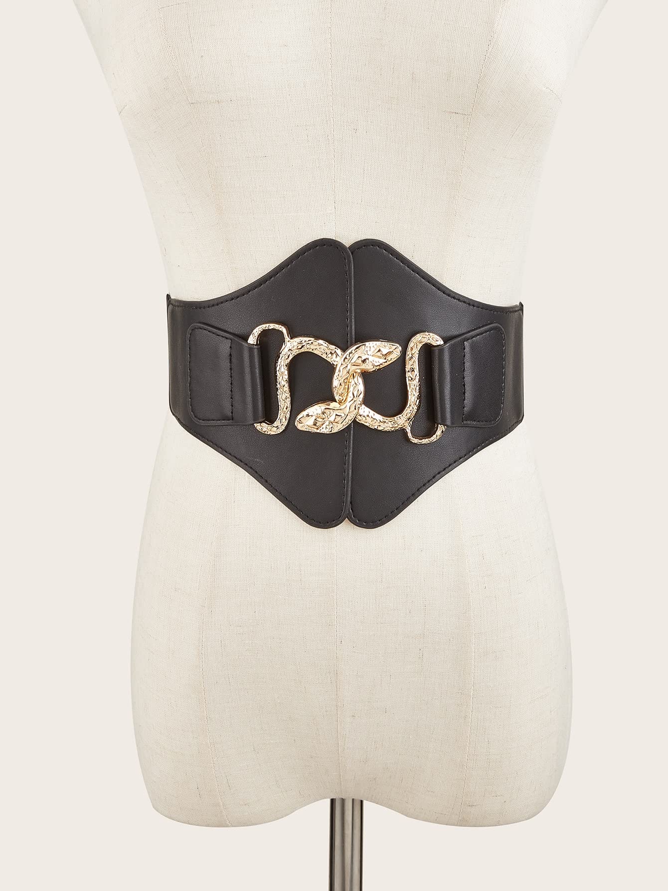 Verdusa Women's Snake Buckle Faux Leather Elastic Wide Belt Corset Black 80