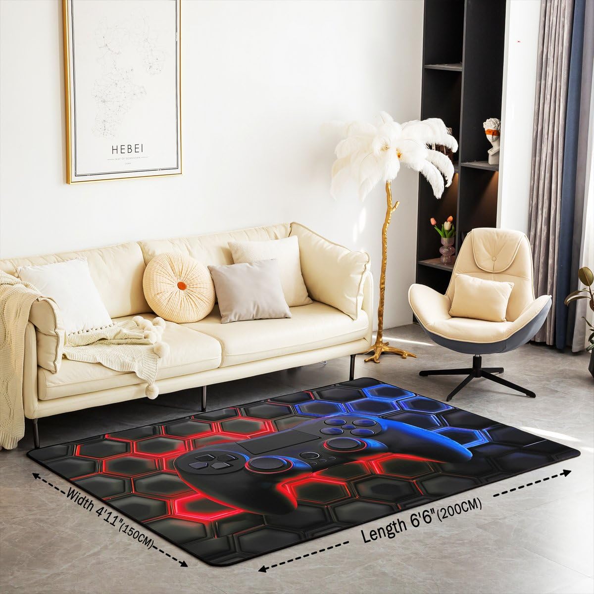 Erosebridal Game Console Rectangular Decorative Washable Rug for Boys Girls Kids,Space Universe Gaming Area Rug 3x5,Video Games Carpet,Game Room Decor Indoor Floor Mat Red Blue Honeycomb