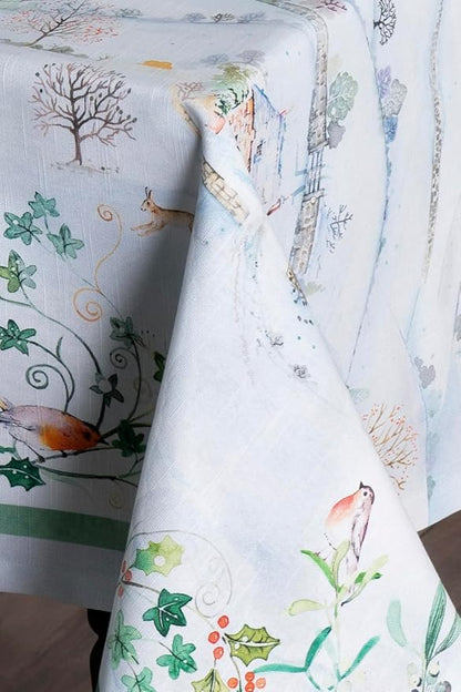 Maison d' Hermine Table Cloth Rectangle Table 100% Cotton 70 x 90 Inches Fall Tablecloth Reusable Everyday Use for Thanksgiving Christmas Decorations Dining Farmhouse Party (Snowy World)