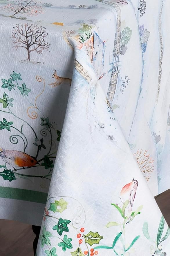 Maison d' Hermine Table Cloth Rectangle Table 100% Cotton 60 x 90 Inches Fall Tablecloth Reusable Everyday Use for Thanksgiving Christmas Decorations Dining Farmhouse Party (Snowy World)