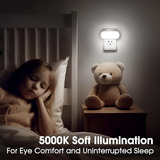 Briignite Plug in Night Light with Dusk to Dawn Sensor Night Lights Plug into Wall, Night Lights 2Pack, Adjustable Brightness, Daylight White Night Light for Kids 1W for Bedroom, Bathroom Stair