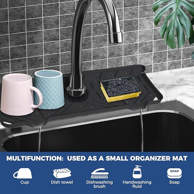 Silicone Faucet Handle Drip Catcher Tray Mat, Silicone Faucet Mat, Dish Soap