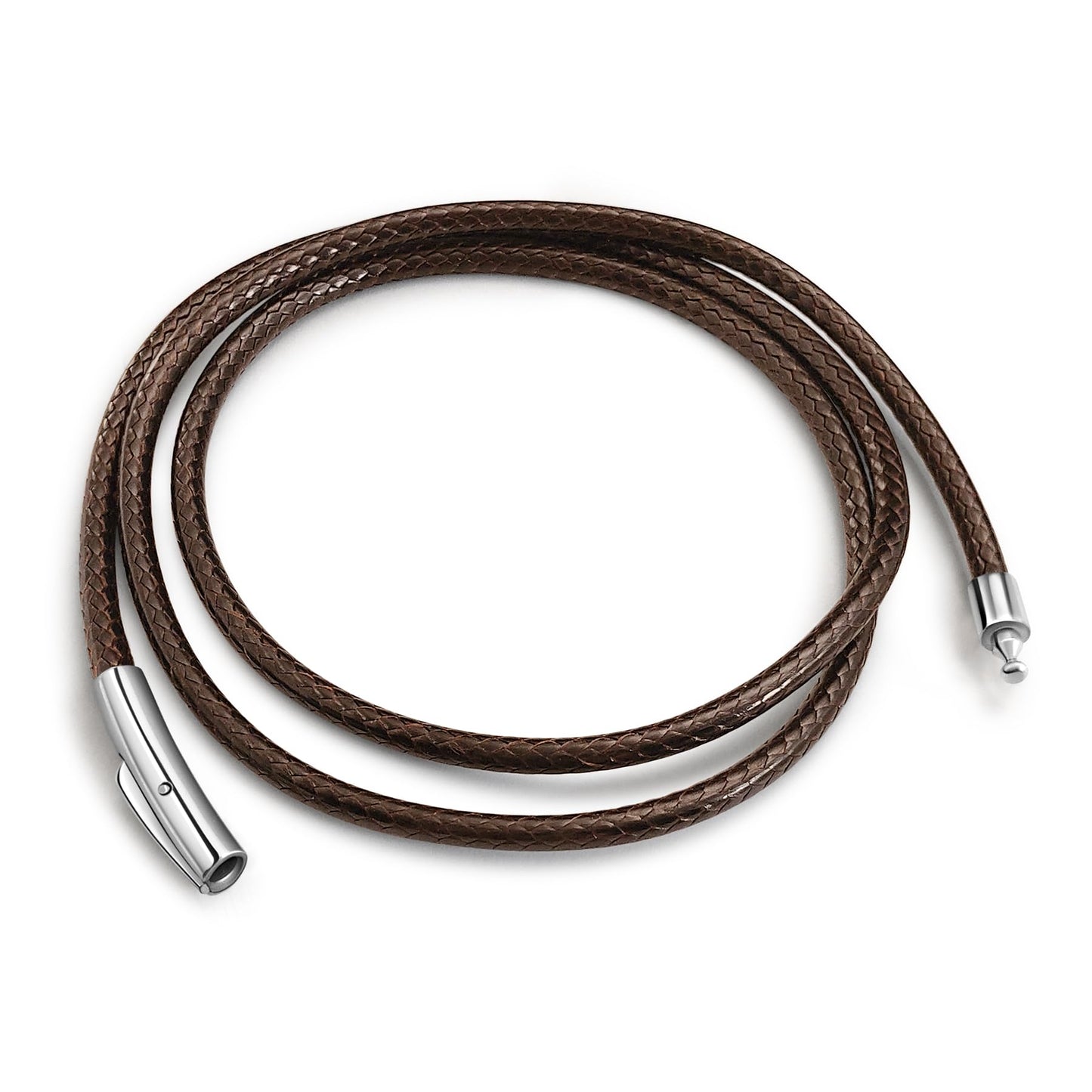 Oaldilee Mens Brown String Necklace Cord Leather Chain 3mm 22 Inch Braided Rope Jewellery Mens Waterproof Chain with Stainless Steel Clasp
