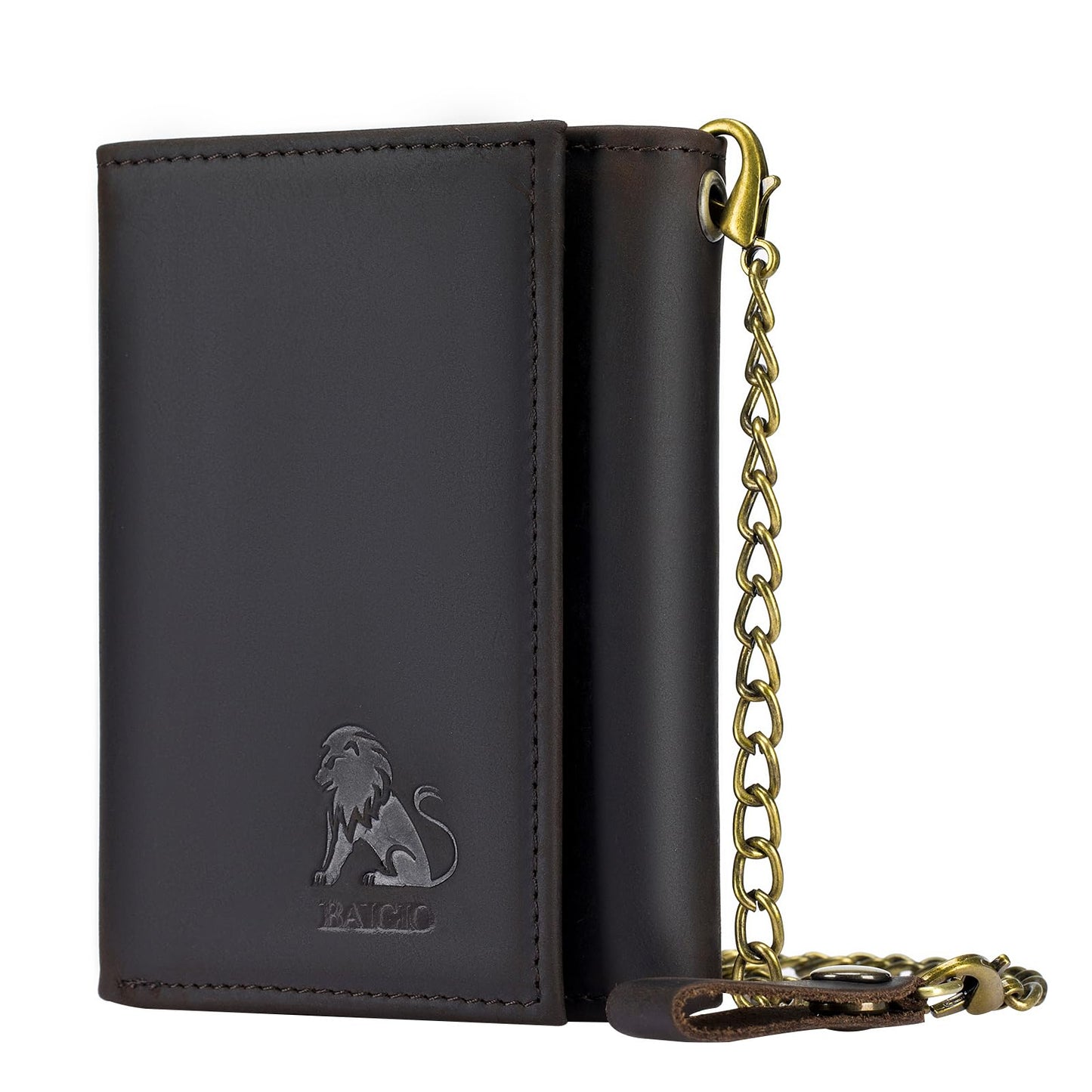 BAIGIO Men Wallet with Chain Genuine Leather Wallet for Men RFID Blocking Trifold Wallet Father's Gift