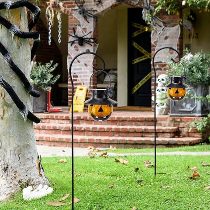 Viveta 2 Pcs Halloween Lights with Shepherd Hooks, Solar Lanterns Outdoor Waterproof for Halloween Decorations Outdoor Patio Yard Lawn