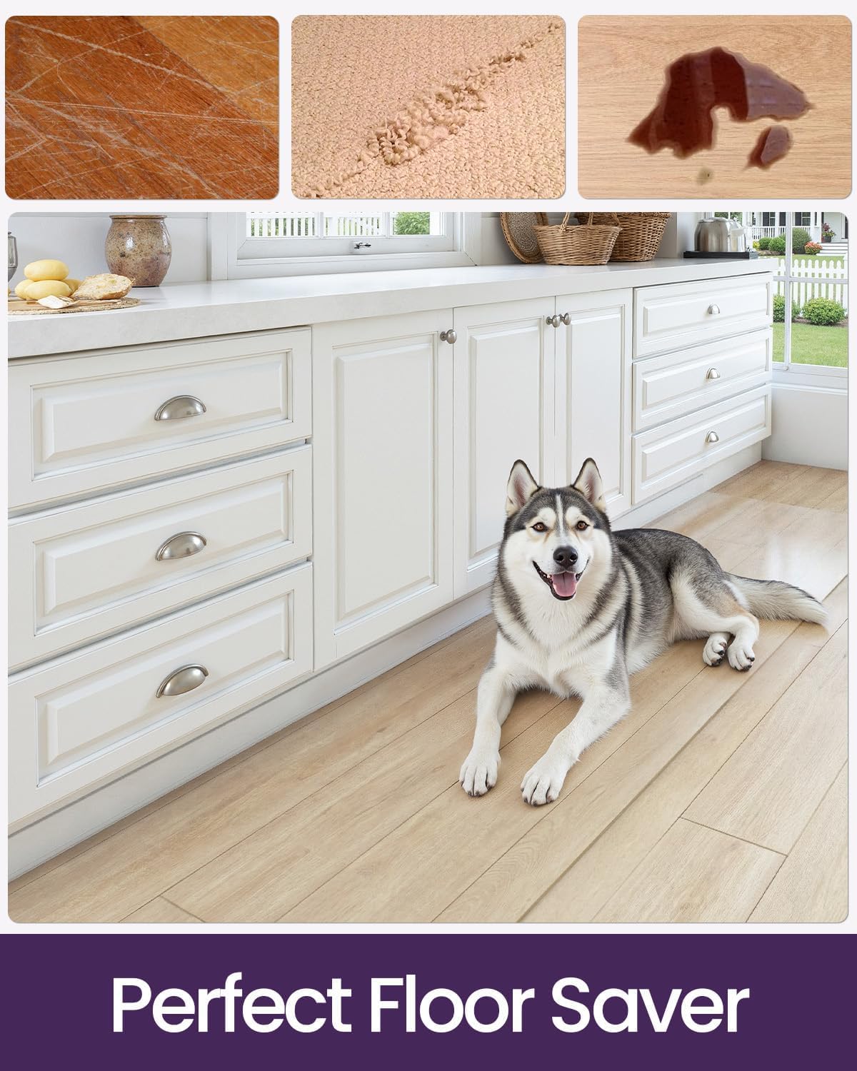 DEXI Plastic Kitchen Runner Rug Ultra Thin 24x108, Vinyl Floor Protector Mat Waterproof, Clear Carpet for Indoor Laundry Hallway Front Sink Foldable
