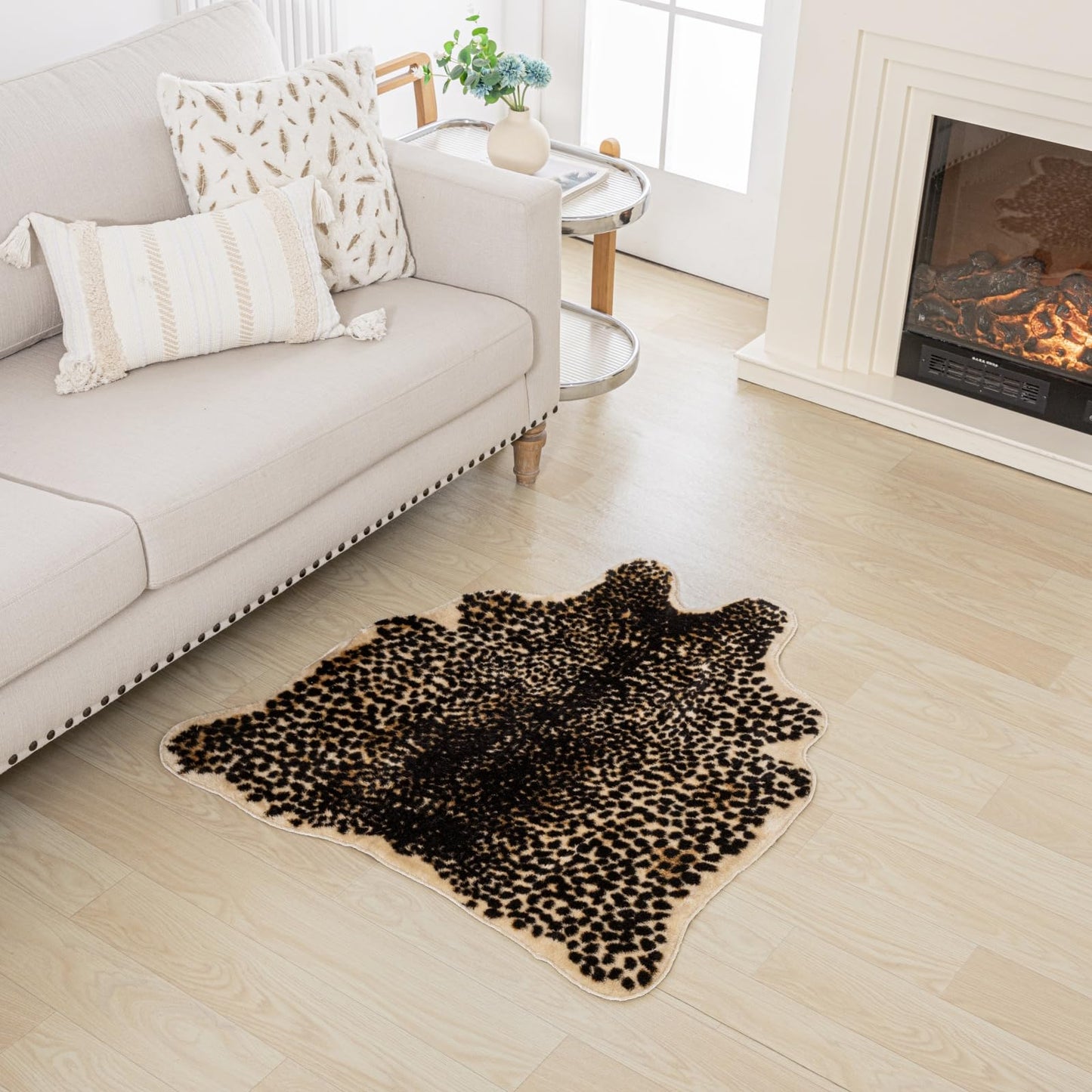 Beawelkomjo Cheetah Print Rug - Stylish Leopard Rug Faux Animal Print, Thick TPR Non-Slip Animal Print Floor Mat for Living Room, Dorm, Apartment (Cheetah Print 37x41In)