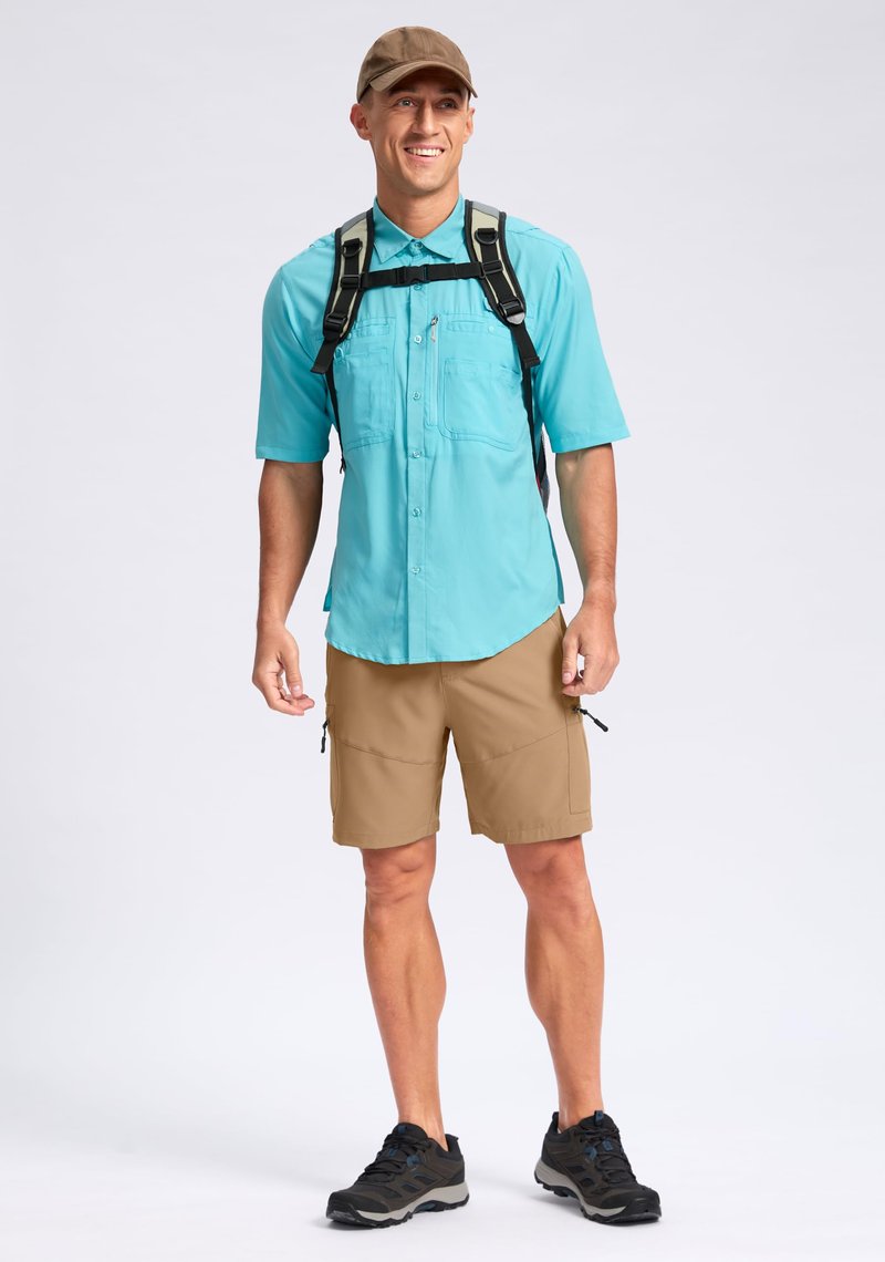 Pudolla Men's Hiking Cargo Shorts Lightweight 7" Travel Casual Shorts for Men Golf Work Outdoor with 5 Zipper Pockets(Dark Khaki Small)