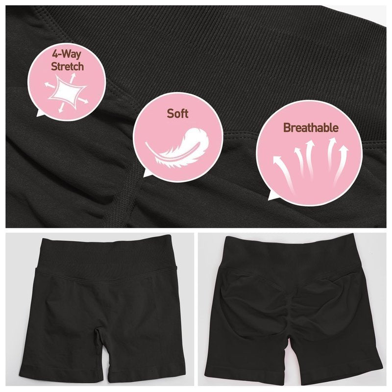 POWERASIA 4.5" Workout Impact Shorts Hidden Scrunch Butt Lifting Gym Booty Biker Shorts for Women Tummy Control Black