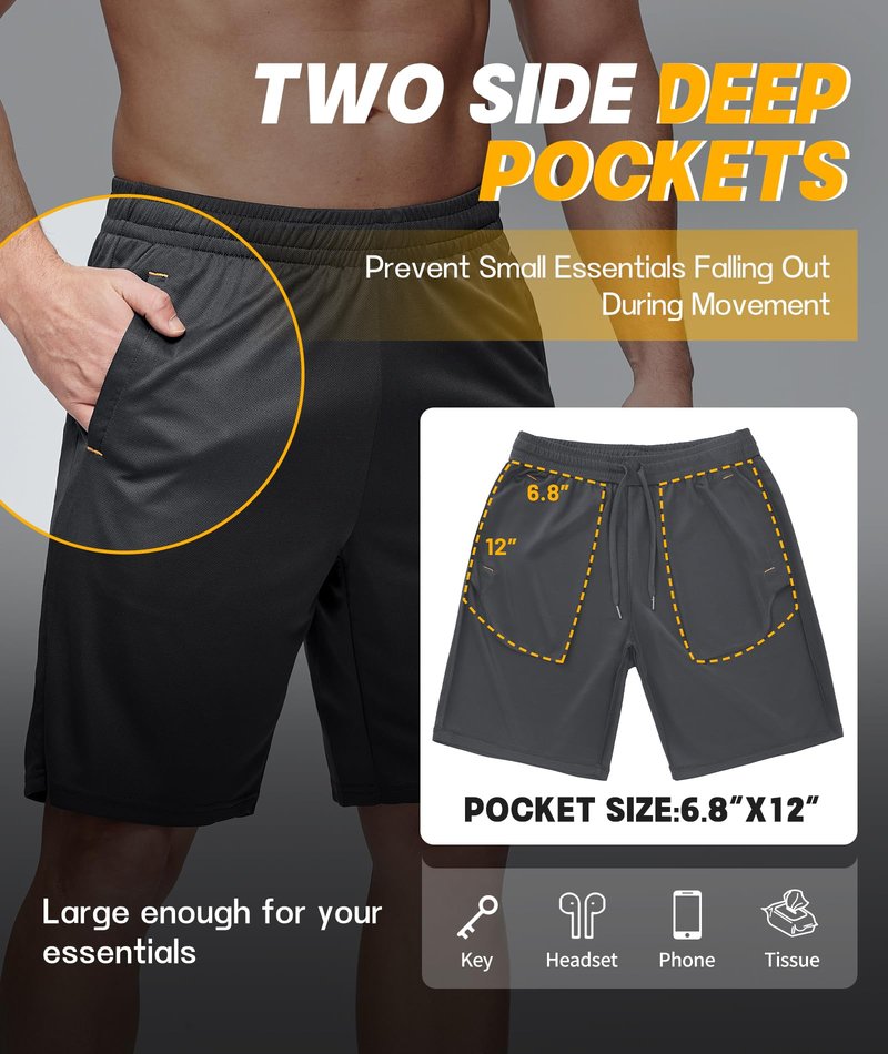 Little Beauty 5 Pack Mens Athletic Gym Shorts with Pockets Fast Dry Basketball Running Workout Shorts Navy/Dark Grey*2/Black*2, XL
