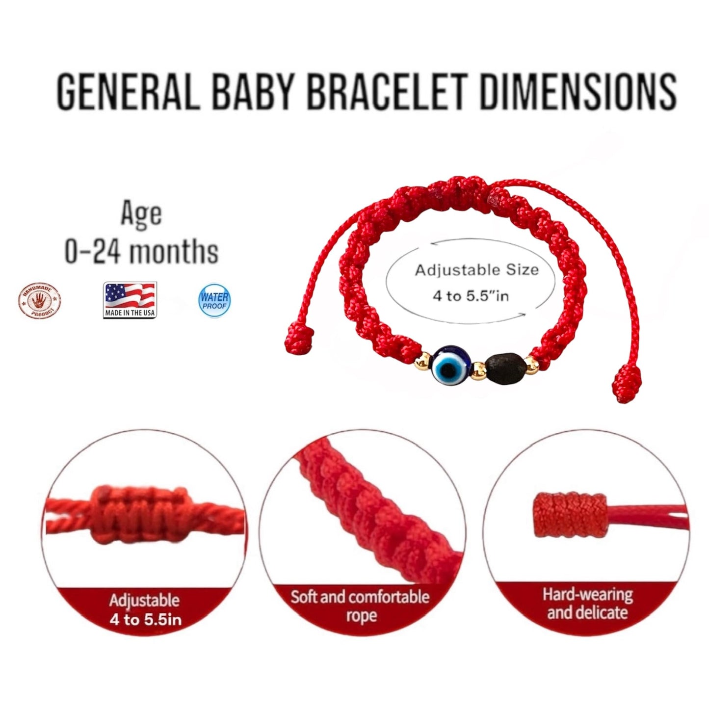 Red String Bracelet for the baby,Evil Eye Genuine Azabache Para el Mal de Ojo