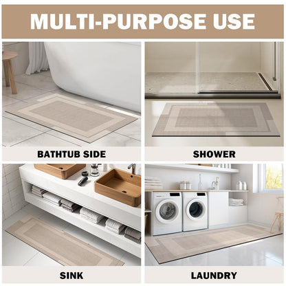 YDKGL Non Slip Bath Mat, Rubber Backing Ultra Thin Bathroom Rugs Fit Under Door Quick Dry Super Absorbent Washable Bath Rug Shower Mat for Bathroom Floor Bathtub Shower Sink, Easy Care Beige 16"x 24"