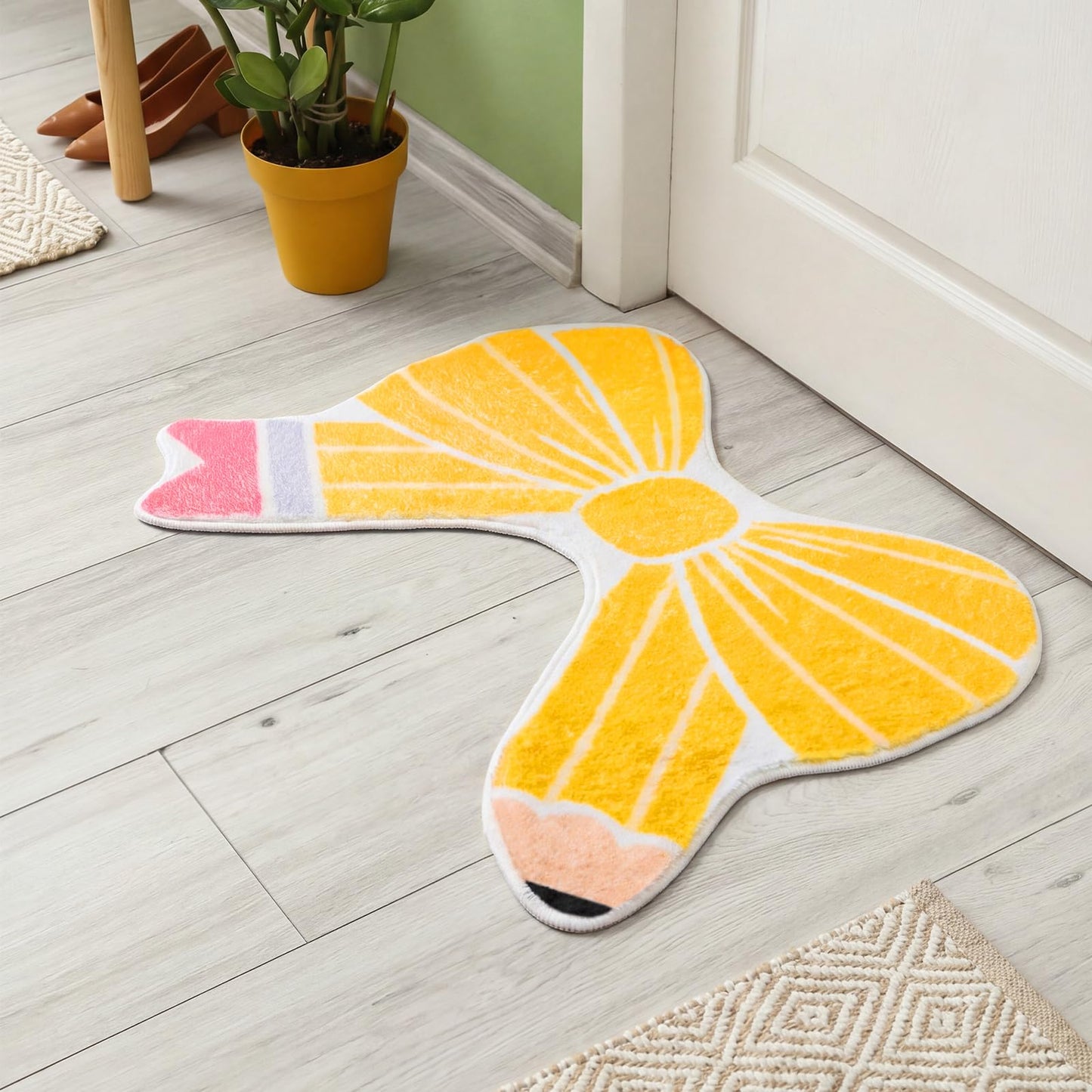 Breling Pencil Bow Classroom Door Mat Non-Slip Back to School Welcome Door Mat Soft Washable Polyester Fiber Area Rug for Preschool Kindergarten Reading Corner Teacher School Classroom Decorations