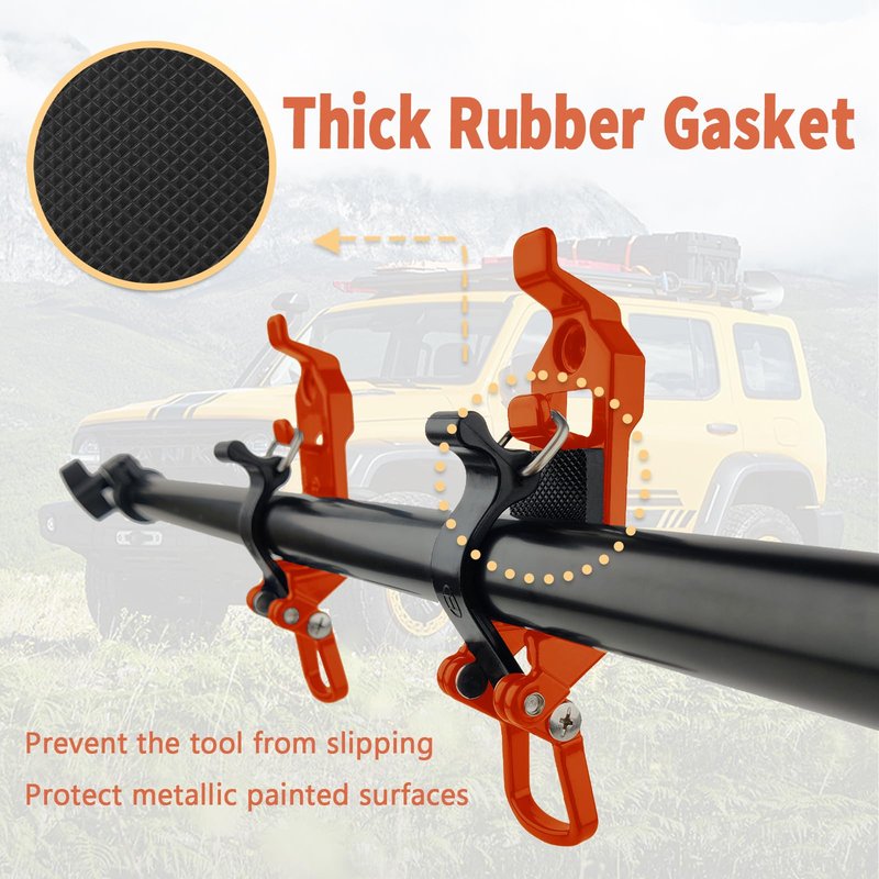 2 PCS Shovel Rack- Perfect Overlanding Gear and Off-Road Accessory for Trucks- Securely Mounts on Roof Rack- Tool Holder,Rubber Clamp Grip Mount Kit Fits Shovel Holder Wall Mount, and Pole Clamp