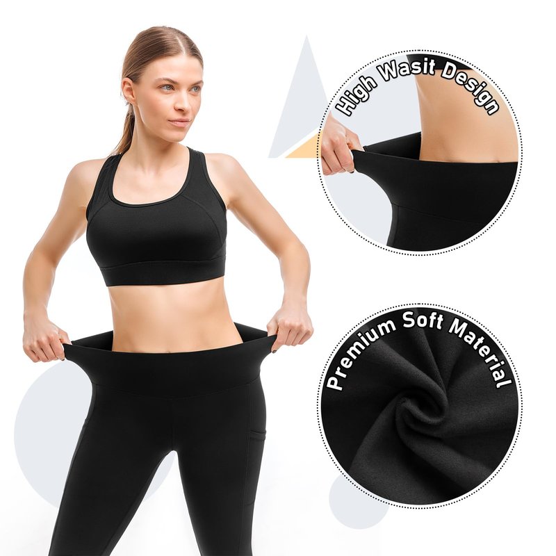Leafigure 2 Packs Leggings with Pockets for Women, High Waisted Tummy Control Workout Leggings for Gym Black/White XXL