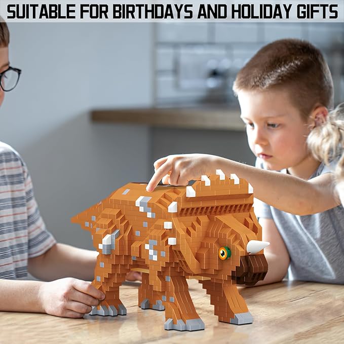 Dinosaur Triceratops Building Blocks Model Decor Micro Mini Blocks Toy Birthday for Age 6+ Children Adults Teens 1145 Pieces