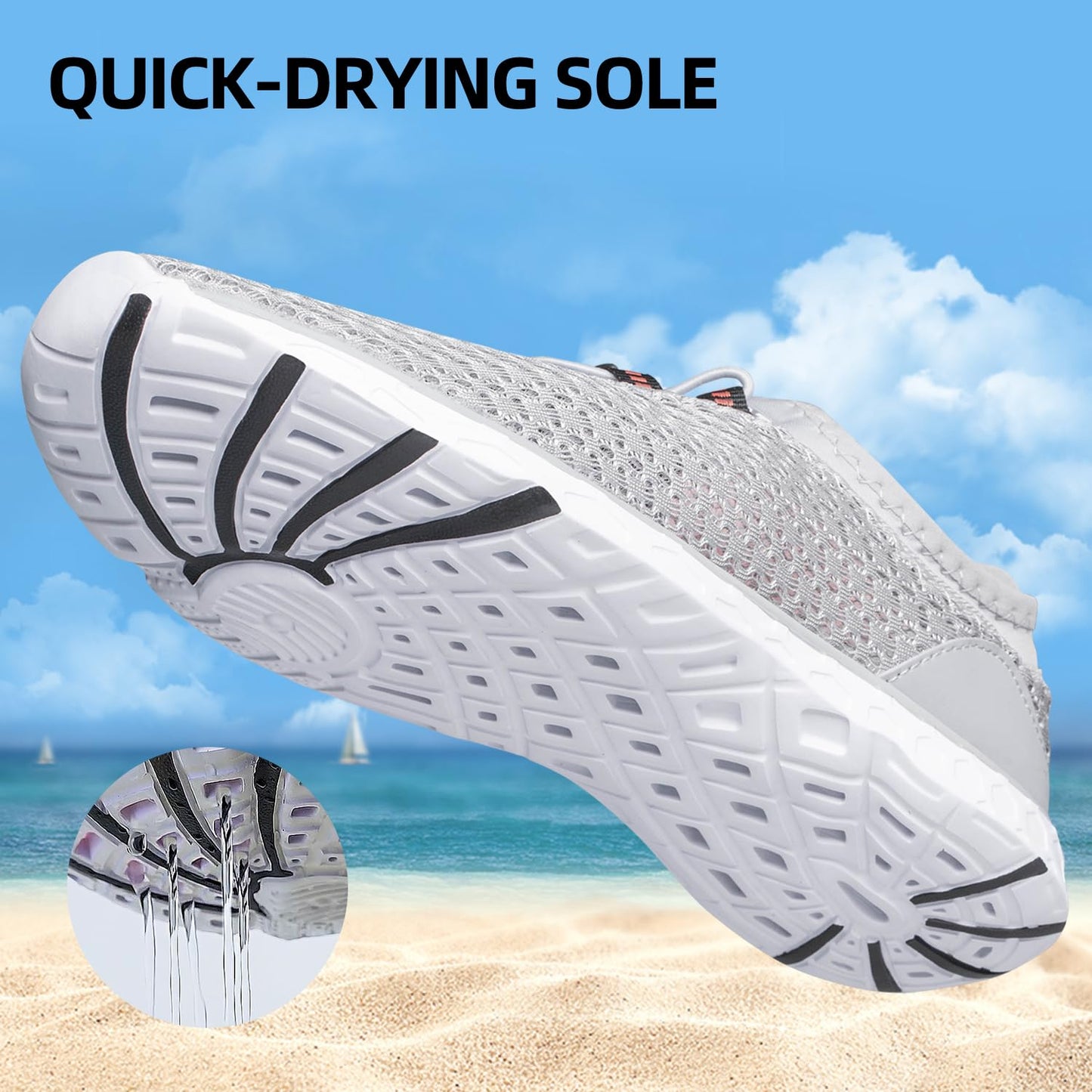 DOUSSPRT Men's Water Shoes Quick Drying Sports Aqua Shoes Grey Size 10
