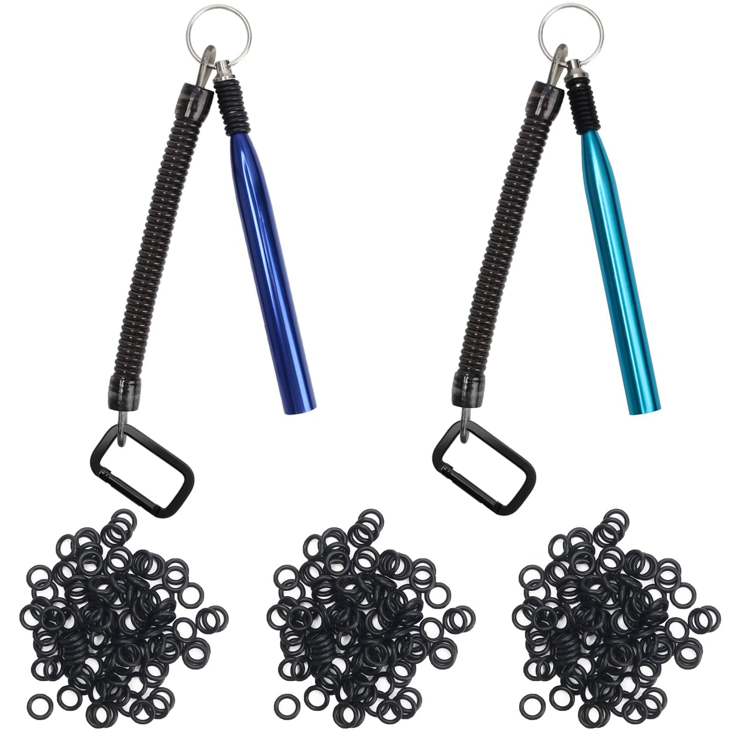 Wacky Rig Tools 2 Pcs with 320 Pcs Wacky O-Rings, Luxiv Wacky Worm Tools for Fishing Worm Rig Kits Fishing Rigging Utensil for Clip Baits Utensil with Keychain (Blue)