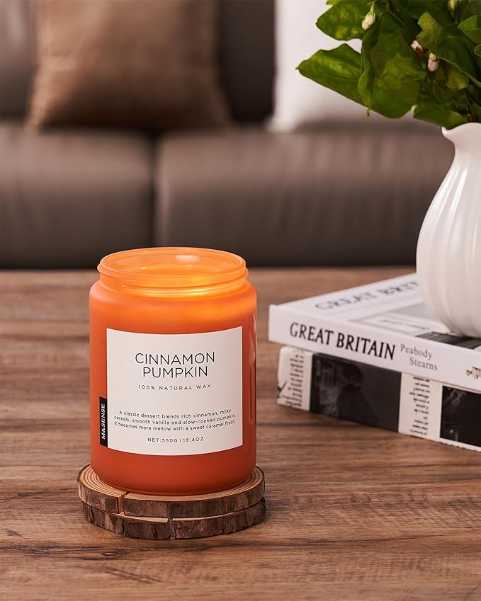 M&SENSE Cinnamon Pumpkin Fall Scented Candles, 19.4oz Soy Natural Candles 110 Hours Long Lasting Slow Burning Autumn Candle Gifts for Thanksgiving