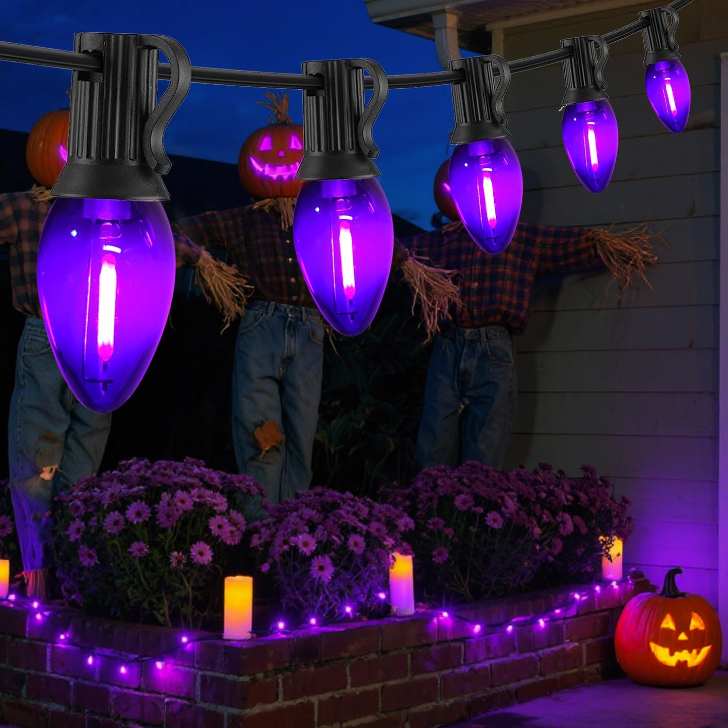 CHYParty 12 Pack C7 LED Replacement Bulbs, Purple Christmas Light Bulbs for Outdoor String Lights, Patio, Xmas Tree, Halloween Decor, E12 Candelabra Base, Waterproof, Dimmable