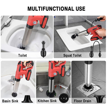 Electric Toilet Plunger，Drain Clog Remover Tools,High Pressure Air Toilet Plungers Heavy Duty Plunger For Toilet,Bathroom,Floor Drain,Sewer,Pipe，RED