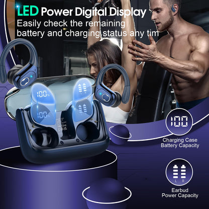 Wireless Earbuds 75hrs Bluetooth 5.4 Headphone Sport, 2026 Bluetooth Earbuds Stereo Deep Bass Over Ear Bud with Earhooks, ENC Noise Cancelling Mic, IPX7 Waterproof Earphone for Gym/Workout, Royal Blue