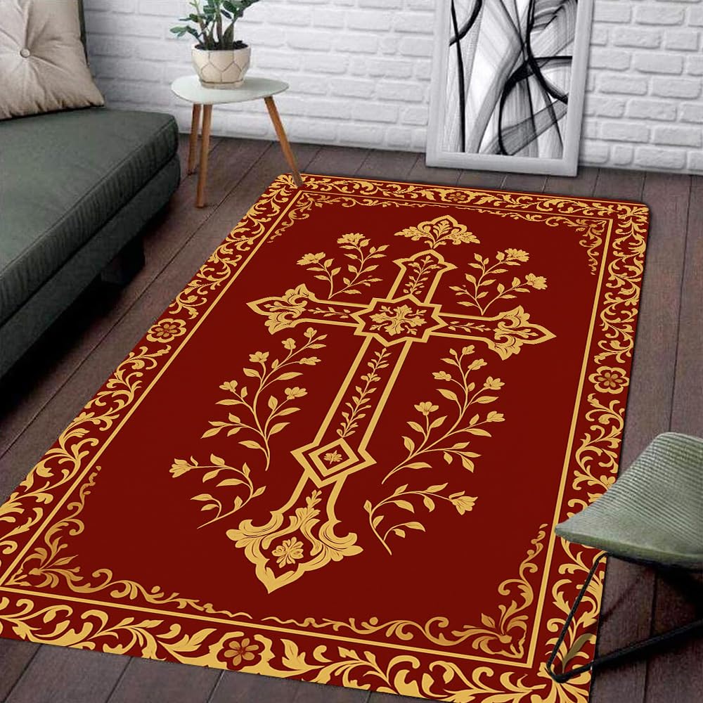 Custom Faith Cross Rug – Christian Prayer Carpet, Area Rug for Living Room, Bedroom, Church Decor, Home Floor Mat