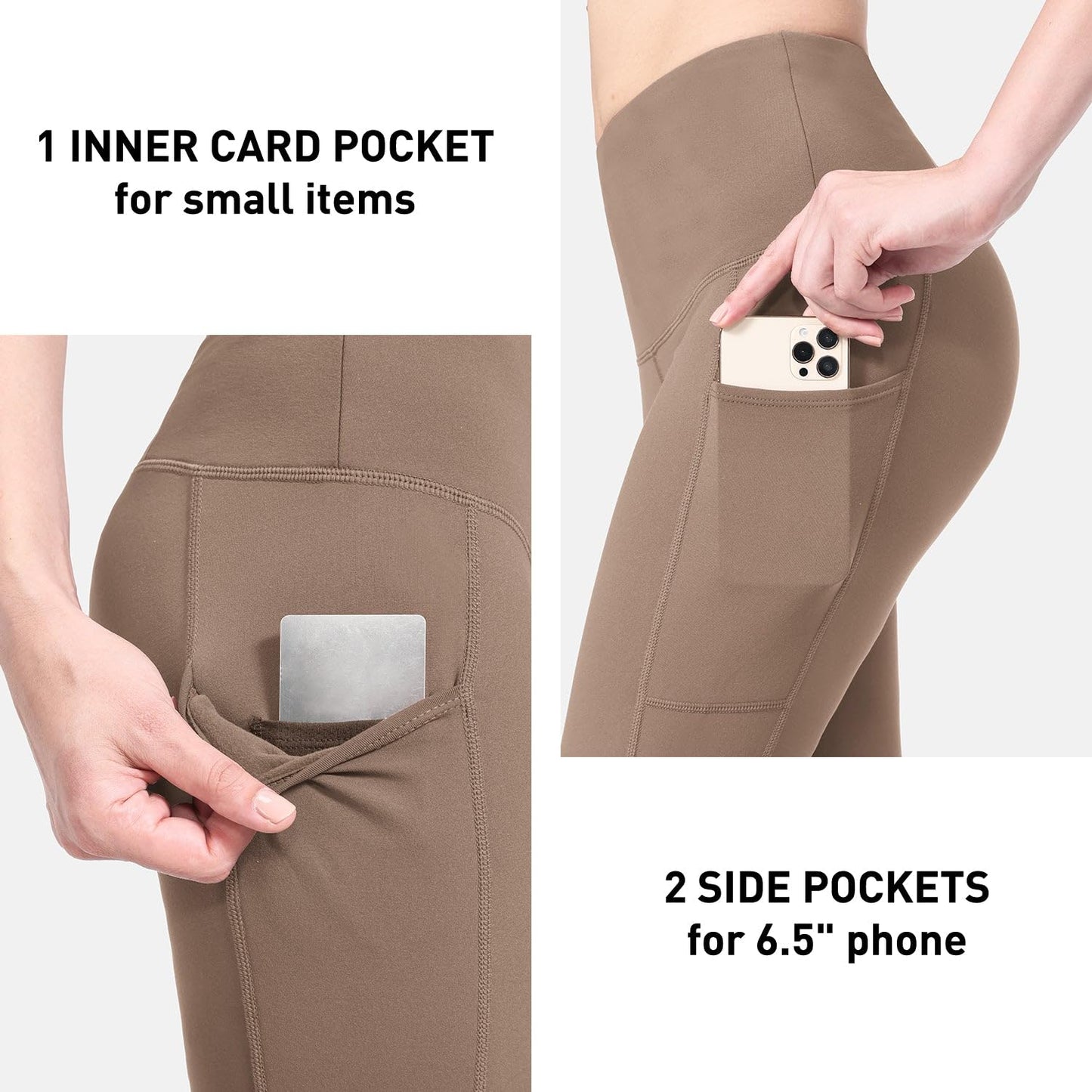 baleaf Fleece Lined Leggings Women Snow Waterproof Pants Thermal Warm Winter Yoga Cold Weather Gear with Pockets Cocoa Creme S