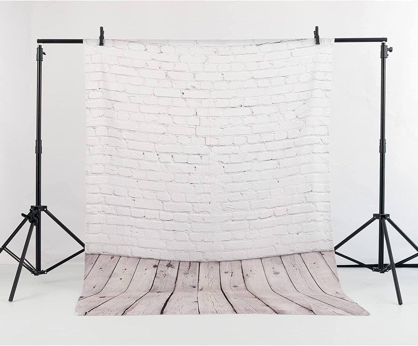 Allenjoy Fabric 5x7FT White Brick Wall with Wooden Floor Photography Backdrop Photo Background Prop for Newborn Baby Photoshoot Photographer