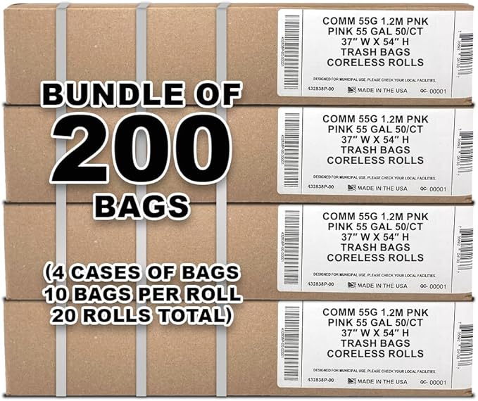 Ultrasac Heavy Duty 55 Gallon Pink Trash Bags