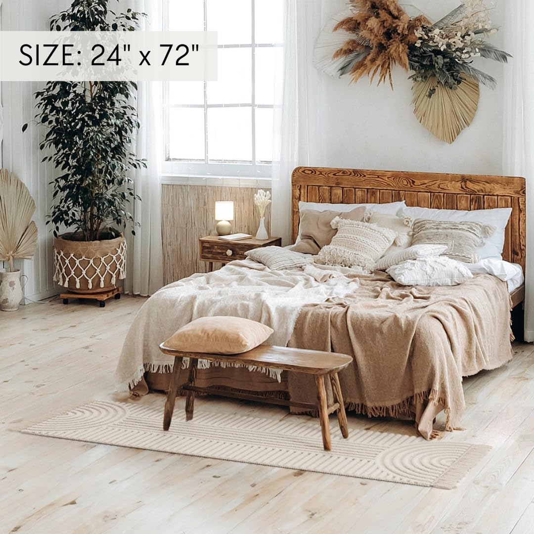 Beautiful 2x6 ft. Boho Runner Rug with Tassels for Your Hallway, Bedroom Or Living Room - Soft Cotton Carpet Fits Perfectly in Any Kitchen/Dining Space - Washable Rug Enhances Any Home Decor