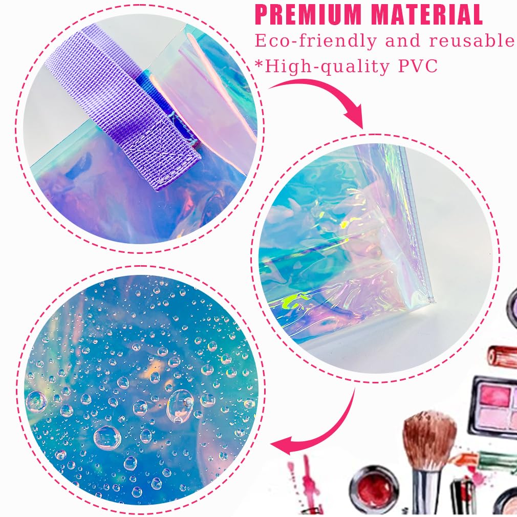 TotePrint Holographic Clear Tote Bag with Weave Handle Laser Waterproof PVC Beach Tote Gift Shopping Bag for Work Stadium Travel (Blue Handle)