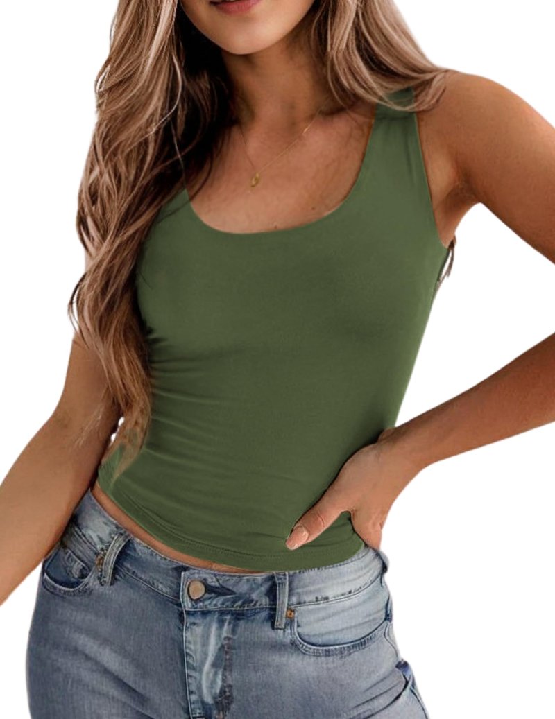 Zeagoo Sexy Going Out Tops for Women Form Fitting Scoop Neck Summer Tops Basic Cropped Tank Top Army Green