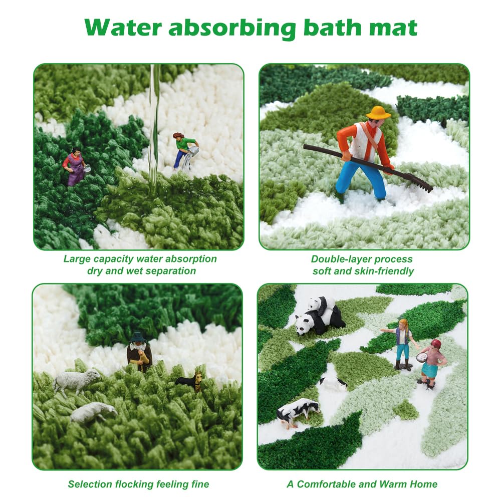 Baahrnom Tufted Toilet Rug 24" x 20" Green Toilet Rugs U Shaped Machine Washable Cute Leaves Toilet Bath Mat Soft Non Slip