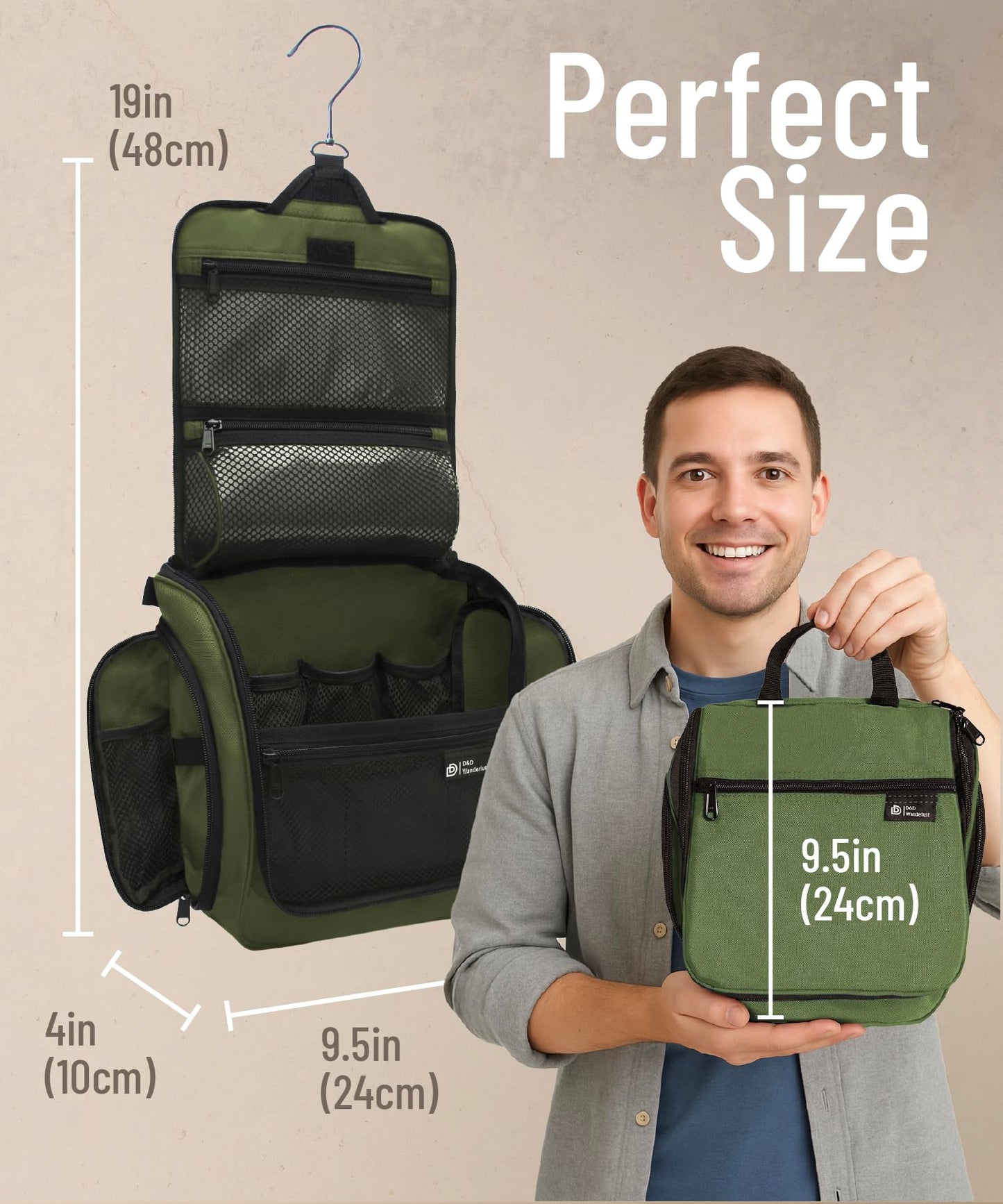 DD D&D Wanderlust Hanging Travel Toiletry Bag for Men and Women, Cosmetics, Makeup and Toiletries Organizer Kit with 10 Compartments, YKK Zippers, XXL Metal Swivel Hook, Water-Resistant Nylon, Medium