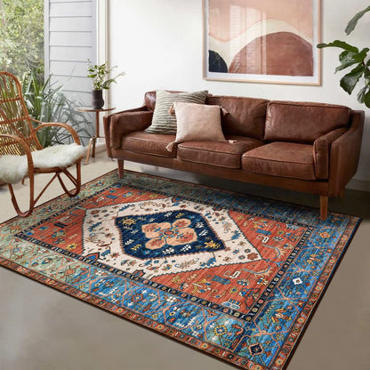 Lahome Boho Machine Washable Rugs - 5x7 Area Rugs for Living Room Non-Slip Oriental Throw Bedroom Rug Ultra-Thin Large Office Dining Room Rug Accent Floor Carpet for Kitchen Laundry Room Adelyn