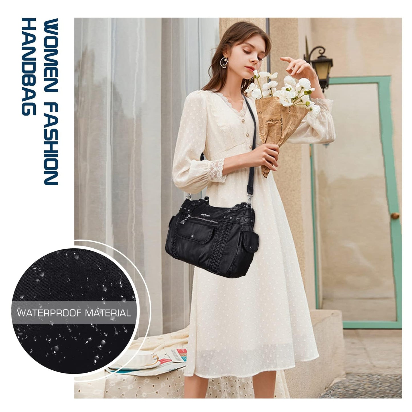 Angel Barcelo Large Purses for Women Soft PU Leather Hobo Bag for Women Shoulder Bag Black