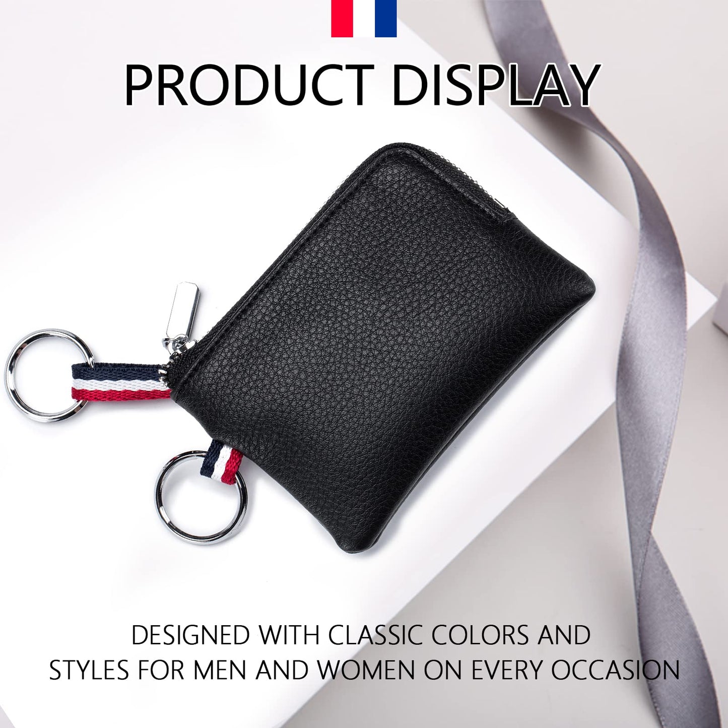 imeetu Leather Coin Purse Wallet, Mini Dual Keyrings Change Pouch Card Holder for Men Women (Coffee, standard)
