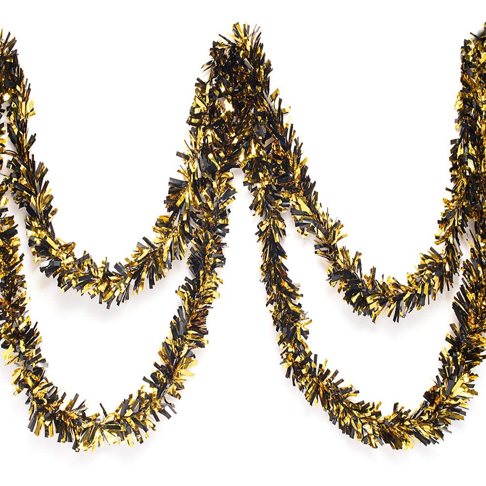 Anderson's Metallic Black & Gold Tinsel Twist Garland, 25ft Holiday Decoration, Christmas Tree Trim, Parade Float Decor, Party Supplies, Halloween, Graduation, Indoor Outdoor Event Garland