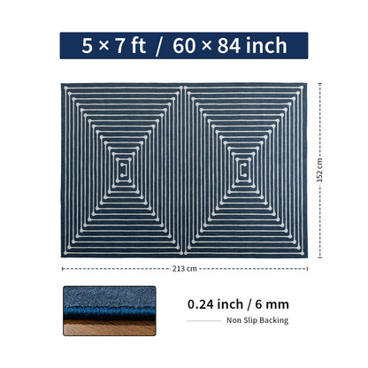 YIHOUSE Washable 5x7 Area Rugs for Living Room, Navy Blue Striped Rug for Bedroom Playroom Non Slip Low Pile, Soft Modern Geometric Carpet for Entryway Home Office Decor