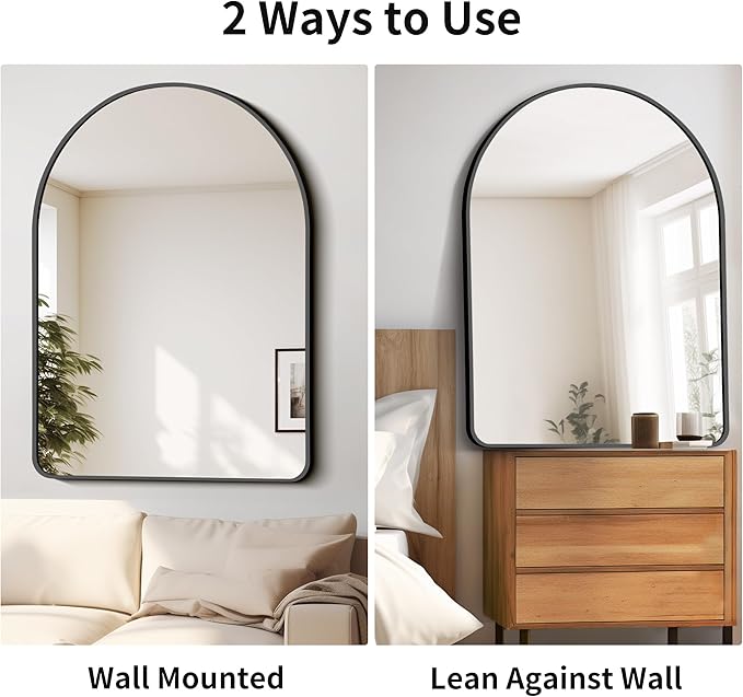 FORBATH Arched Mirror 36x48 Inch, Bathroom Mirror Wall Mounted Modern Black Aluminum Alloy Frame Decor Large Dresser, for Bedroom Living Room Entryway, Hanging or Leaning Against Wall
