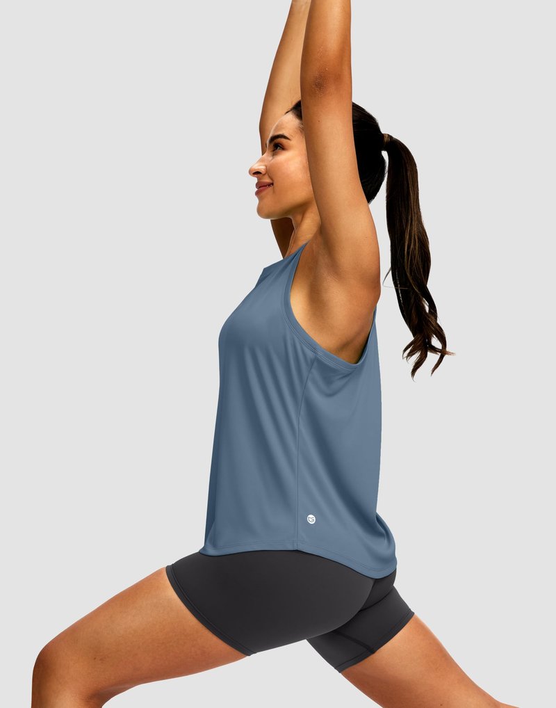 Women's Workout Tops Racerback Athletic Tank Tops Sleeveless Loose Fit Yoga Running Gym Shirts for Women(Slate Blue,M)