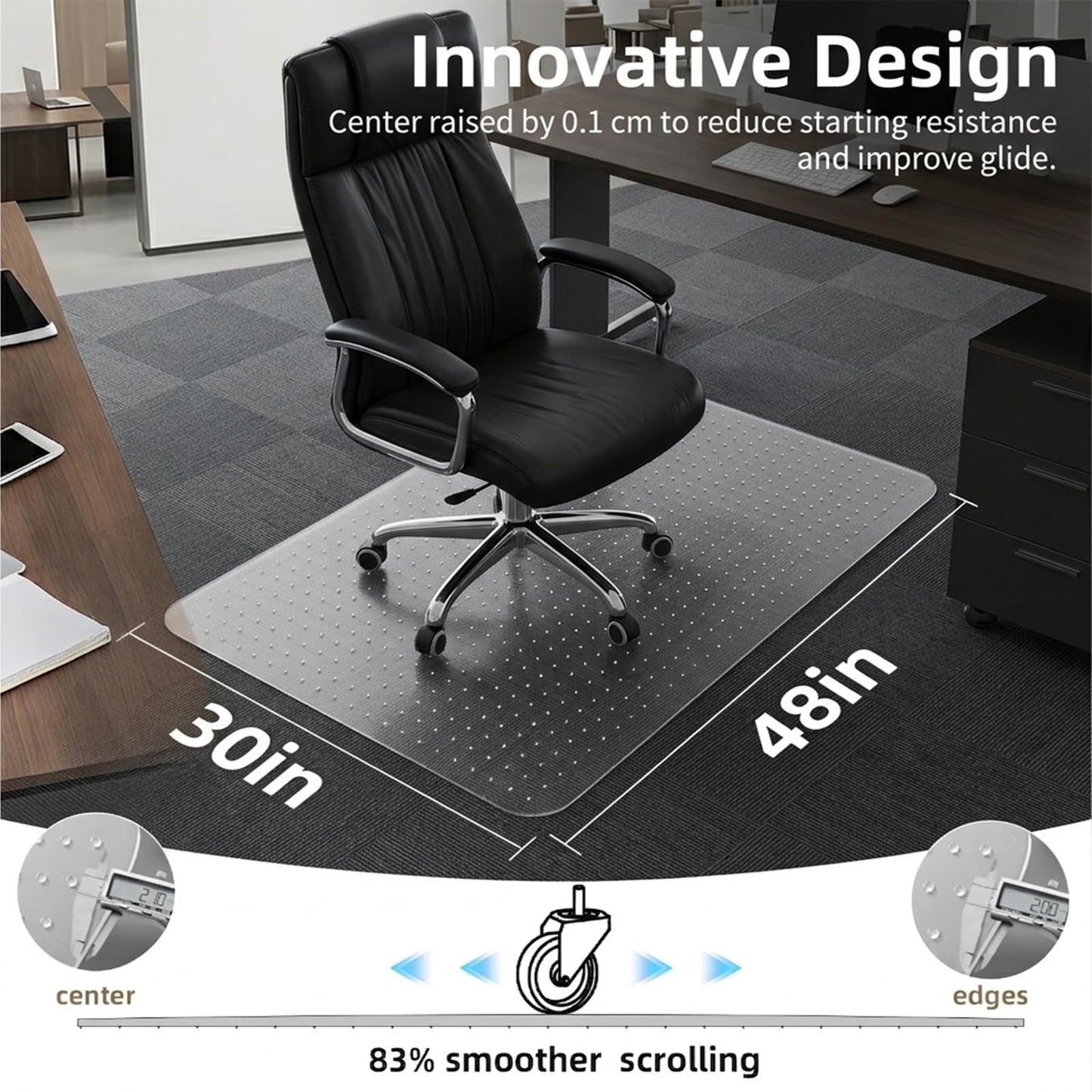 Office Chair Mat for Carpet: 30" x 48" Plastic Heavy Duty Computer Desk Mats for Low Flat and No Pile Carpeted Floor - Clear Rug Pad for Rolling Chairs Office Work Home Gaming Rectangle