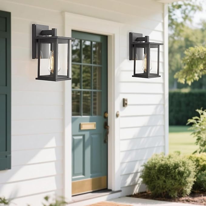 Bestshared Outdoor Wall Sconce, Exterior Lighting Fixture, Anti-Rust Outdoor Wall Mounted Light, Black Carriage Lantern Lamp, Outside Porch Light with Clear Glass for Home, Garage (Black, 1 Pack)