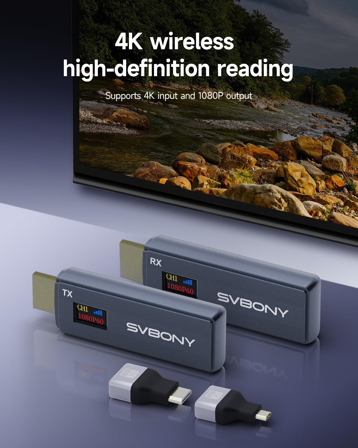 SVBONY Wireless HDMI Transmitter and Receiver, 5.8G LED Display Transmitter,1080P/60Hz Ultra HD Video Output, Plug and Play Wireless HDMI Extender for Streaming Video/PC/Projector/TV Box/Camera