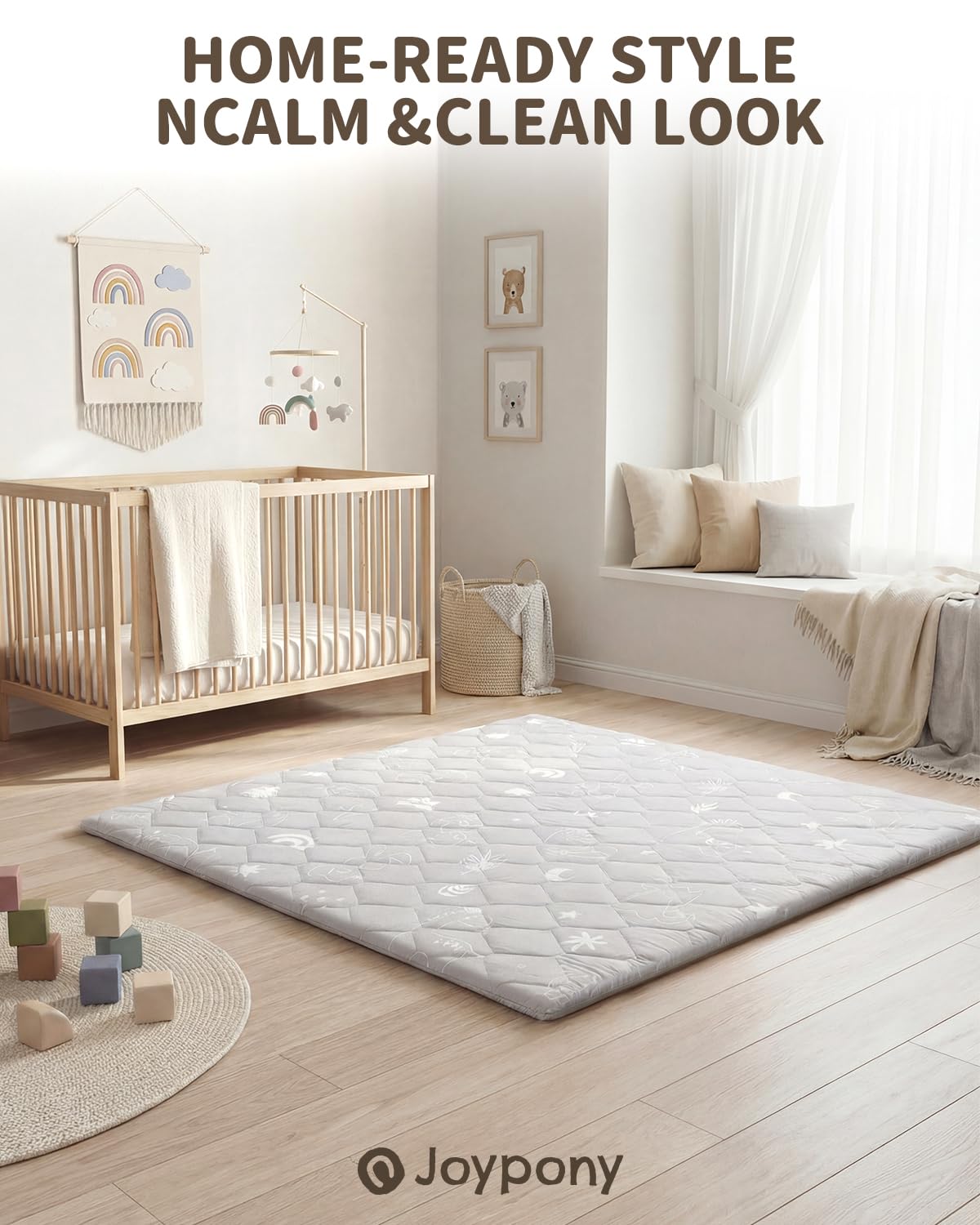 Joypony Baby Play Mat for Floor 50×50in, Quilted 1.6in Extra Thick Crawling Mat for Toddlers, Non-Slip Kids Play Mats for Playpen with Washable Removable Cover, Forest